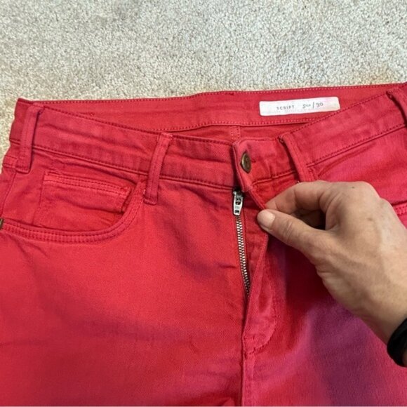 Anthropologie Pilcro and the Letterpress Coral Red Script Faded Crop Raw Hem 30 - Picture 7 of 16